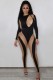 Women Spring Black Modest O-Neck Full Sleeves Color Blocking Full Length Skinny Jumpsuit