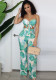 Women Summer Printed Casual Strapless Sleeveless Floral Print Lace Up Full Length Regular Jumpsuit
