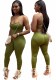Women Summer Green Sexy Strap Sleeveless Solid Lace Up Full Length Skinny Backless Jumpsuit