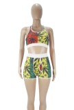 Women Summer Printed Sleeveless High Waist Floral Print Yoga Sets