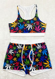 Women Summer Printed Sleeveless High Waist Floral Print Yoga Sets