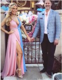 Women Summer Pink Sweet V-neck Sleeveless Color Blocking Lace Maternity Dress