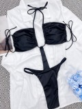 Women Black Halter Bandeau Solid One Piece Swimsuit