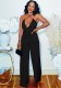 Women Summer Black Modest Halter Sleeveless Solid Full Length Regular Jumpsuit