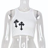 Women Summer White Streetwear O-Neck Solid Crop Top