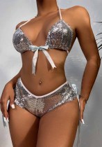 Women Summer Silver Romantic Solid Sequined Sexy Bra Set Women Summer Silver Romantic Solid Sequined Sexy Bra Set