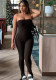 Women Summer Orange Casual Strapless Sleeveless Solid Ripped Full Length Skinny Jumpsuit