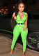 Women Summer Green Casual Turn-down Collar Sleeveless Striped Print Full Length Regular Jumpsuit