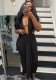 Women Summer Black Sexy V-neck Sleeveless Solid Belted Full Length Regular Backless Jumpsuit