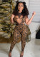 Women Summer Printed Sexy Turtleneck Sleeveless Leopard Print Hollow Out Full Length Skinny Jumpsuit