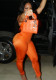 Women Summer Orange Modest Strapless Sleeveless Solid Feathers Full Length Skinny Jumpsuit