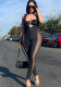 Women Summer Black Sexy Strap Sleeveless Patchwork Mesh Lace Up Full Length Regular Jumpsuit