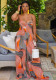 Women Summer Printed Casual Strap Sleeveless Color Blocking Full Length Loose Jumpsuit