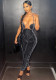 Women Summer Black Sexy Halter Sleeveless Solid Velvet Full Length Regular Jumpsuit