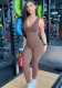 Women Summer Khaki Casual V-neck Sleeveless Solid Lace Up Full Length Skinny Backless Jumpsuit