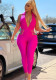 Women Summer Rose Sexy V-neck Sleeveless Solid Hollow Out Full Length Skinny Jumpsuit