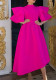 Women Summer Rose Modest Turtleneck Half Sleeves Solid Cascading Ruffle Maxi Skater Dress