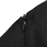 Women Summer Black Romantic Slash Neck Full Sleeves Solid Mesh Ripped Full Length Regular Jumpsuit