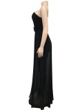 Women Summer Black Romantic Slash Neck Full Sleeves Solid Mesh Ripped Full Length Regular Jumpsuit