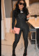 Women Autumn Black Casual Turtleneck Full Sleeves Solid Full Length Skinny Jumpsuit