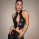 Copy Women Summer Black Sexy Strap Sleeveless Patchwork Mesh Full Length Regular Jumpsuit 2