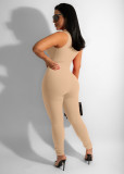 elastic small ribbed zipper ladies jumpsuit
