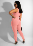 elastic small ribbed zipper ladies jumpsuit