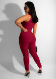 elastic small ribbed zipper ladies jumpsuit