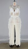summer sexy women's fashion knitted hollow transparent tassel two-piece suit