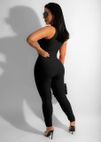 elastic small ribbed zipper ladies jumpsuit