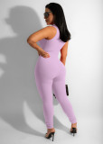elastic small ribbed zipper ladies jumpsuit