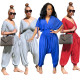 Women's Loose V-Neck Drawstring Hem Jumpsuit
