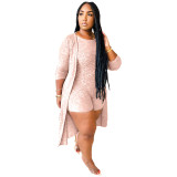 Fashion casual women's clothing Ribbed jumpsuitb + cape two-piece set