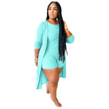 Fashion casual women's clothing Ribbed jumpsuitb + cape two-piece set