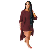 Fashion casual women's clothing Ribbed jumpsuitb + cape two-piece set