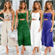 Sexy Suspender Jumpsuit Summer Casual Beach Lazy Wide Leg Straight Cropped Pants Suit Ladies
