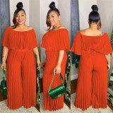 Women Fashion Pleated Solid Color Elegant Casual Jumpsuit