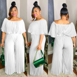 Women Fashion Pleated Solid Color Elegant Casual Jumpsuit