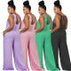 Women Summer Sleeveless Backless Straight Casual Jumpsuit