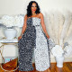 Women Summer Off Shoulder Contrast Print Jumpsuit