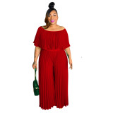Women Fashion Pleated Solid Color Elegant Casual Jumpsuit