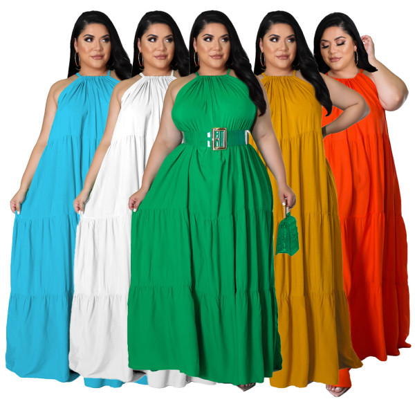 Women Summer Casual Straps Sleeveless Solid Color Swing Dress