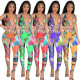 Women Summer Printing Wrap Chest Elegant Contrast Color Jumpsuit