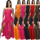 Women Summer  Solid Wrap Chest Ruffle Jumpsuit