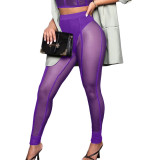 Women's Fashion Sexy Mesh Hollow See Through Street Shoot High Waist Bodycon Tight Casual Pants