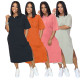 Women's Fashion Pocket Loose Solid Color Short Sleeve Dress