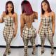 Women's Plaid Print Sexy Halter Strapless Jumpsuit