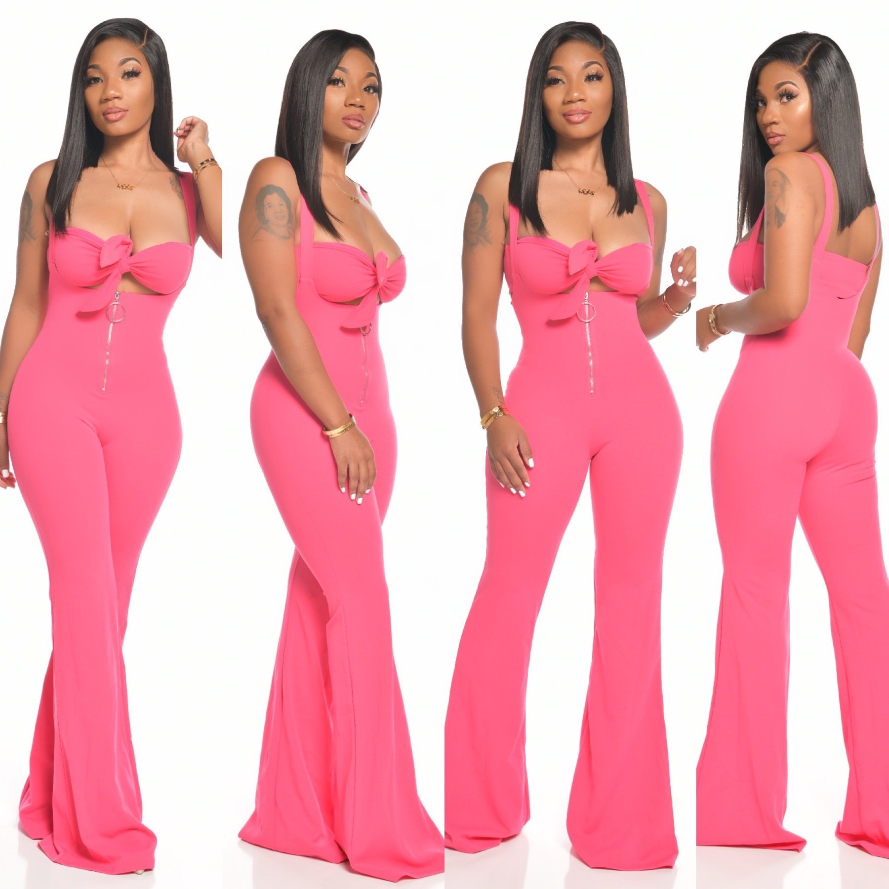 Women Summer Sexy Top And Straps Zipper Pant Solid Two Piece Set