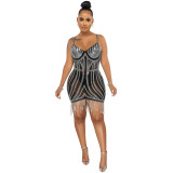 Women Summer Sexy Sleeveless Rhinestone Flowing Tassels Dress