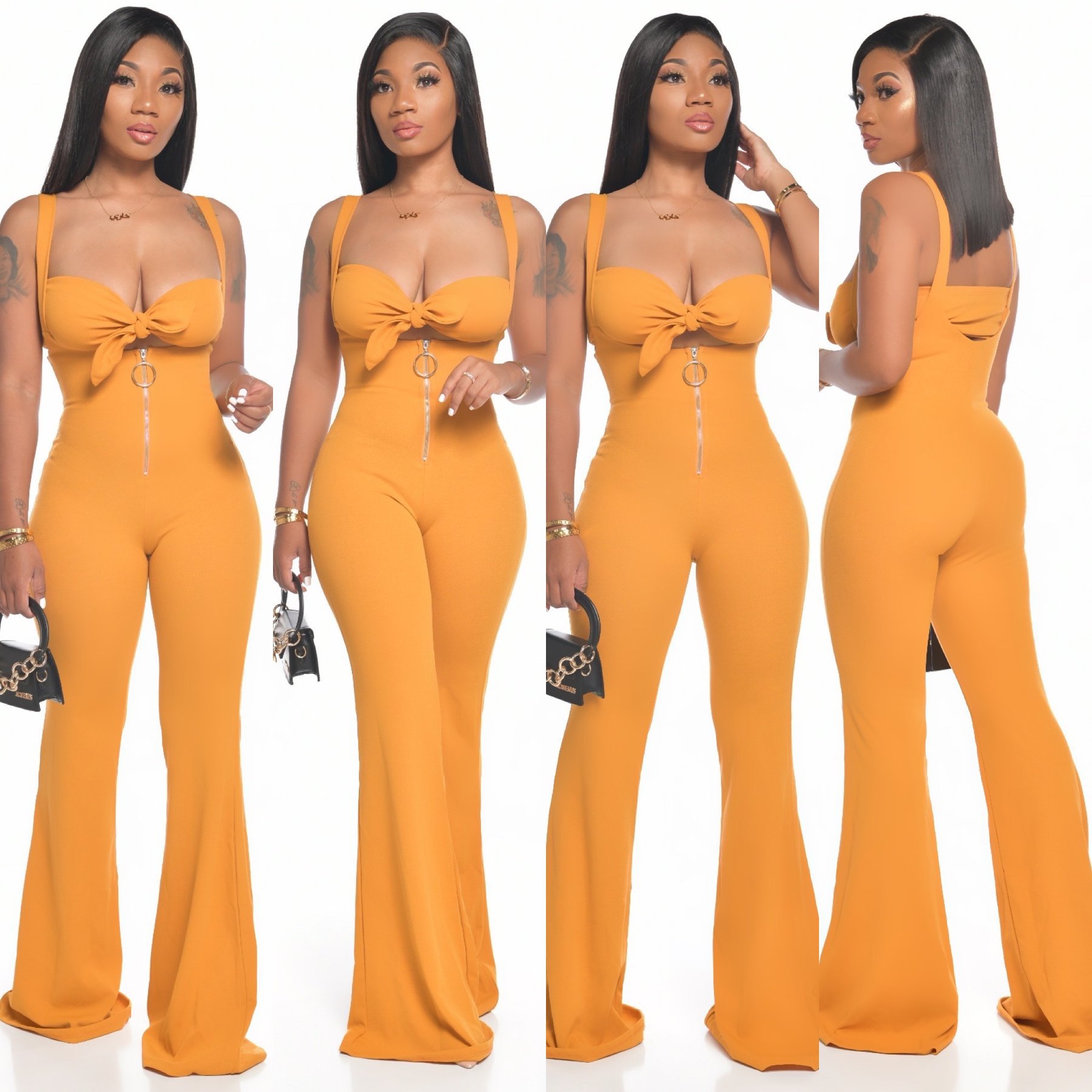 Women Summer Sexy Top And Straps Zipper Pant Solid Two Piece Set